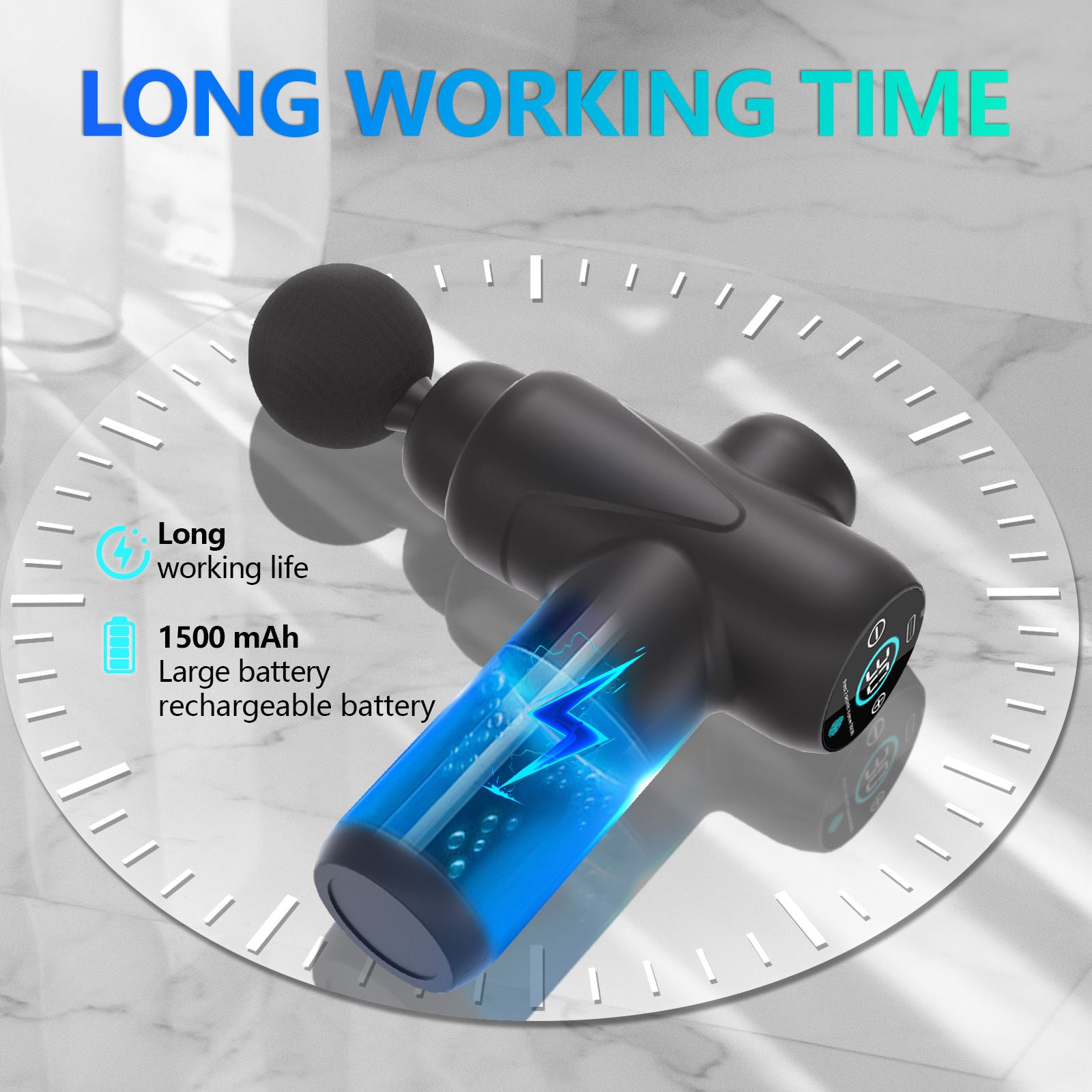 Phenitech Touch Screen Mini Gun Massage 4 Heads Rechargeable Long Battery Deep Tissues Muscle Relaxation With 30 Speed Level